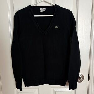 LACOSTE black cotton v-neck sweater 🐊